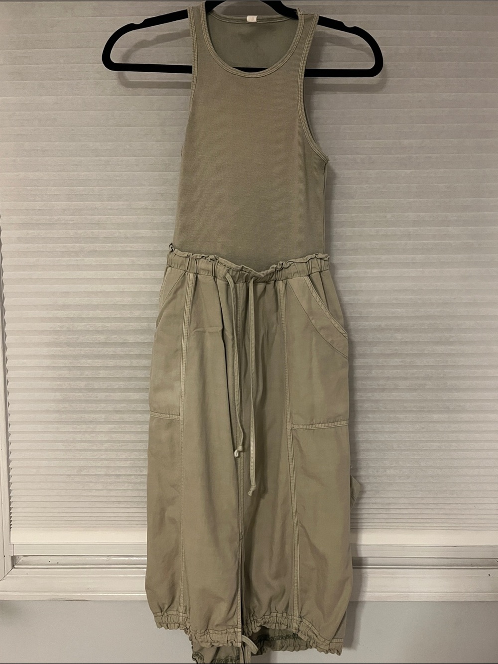 Women’s Olive Green Tank midi dress with Drawstring Waist